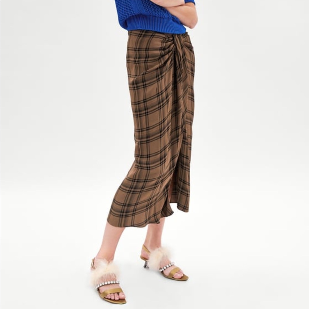 Zara Brown Plaid Skirt